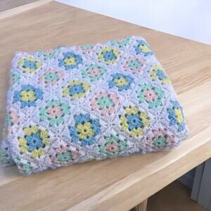New Crochet Baby Afghan Throw Blanket Pastel Granny Square Handmade 45x67